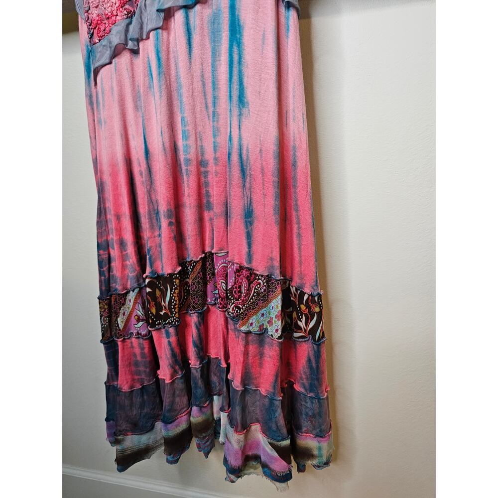 Boho Tie Dye Sleeveless Midi Dress With Layers of Detail Ladies size Medium - Picture 8 of 8
